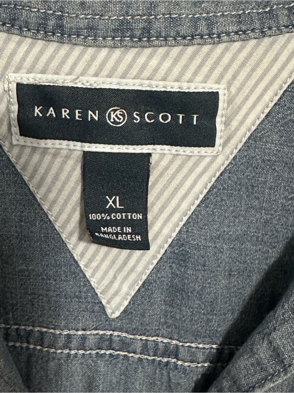π Karen Scott XL Chambray Button Front Top β¨ Denim Look - Picture 3 of 4